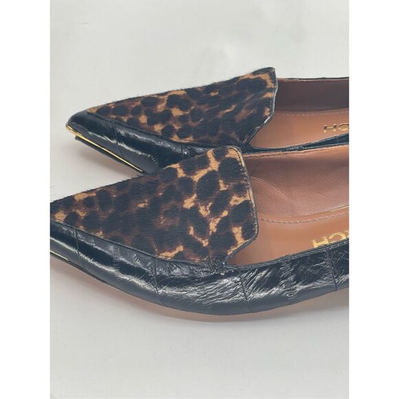 Tory Burch Loafer Lila Calf Hair Women 7 Leopard Black Leather Pointed Toe - Picture 4 of 11